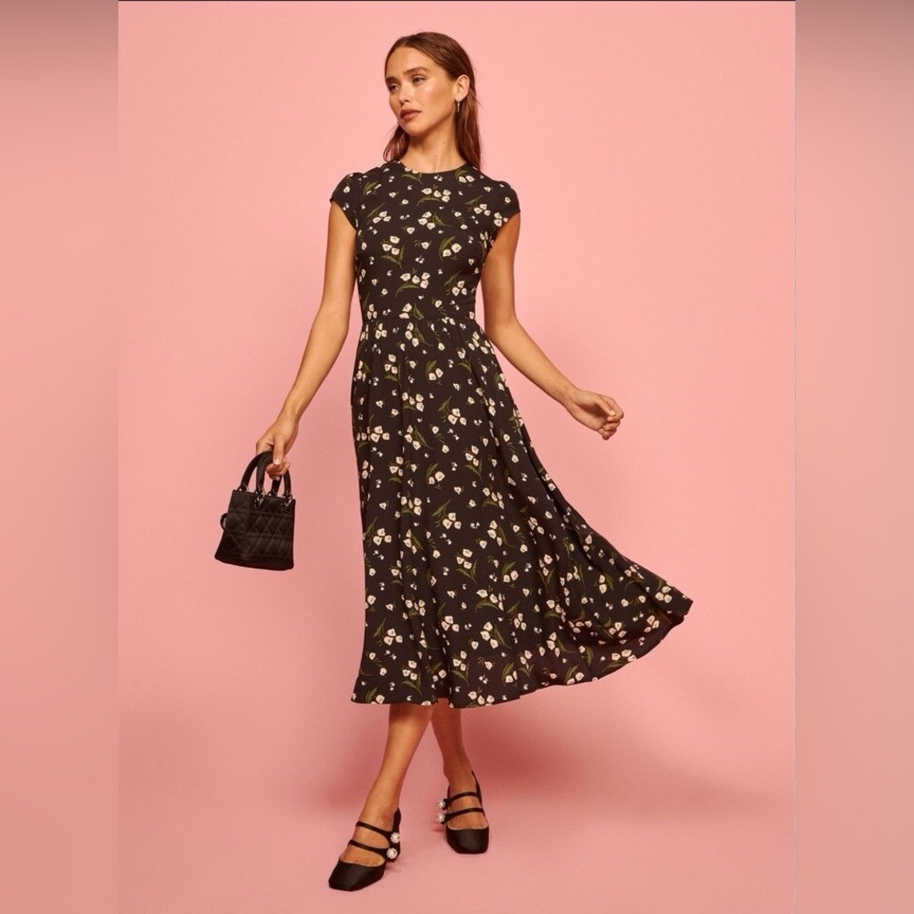 Reformation Gavin Floral Print Cutout Back Midi Dress Size 2 - Picture 12 of 12